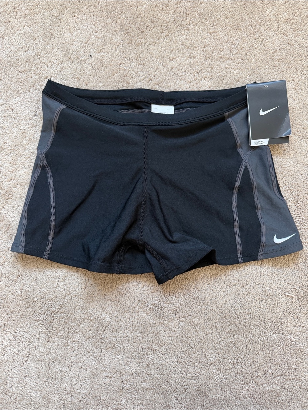 Nike Black Shorts with Gray Side Panels and White Swoosh